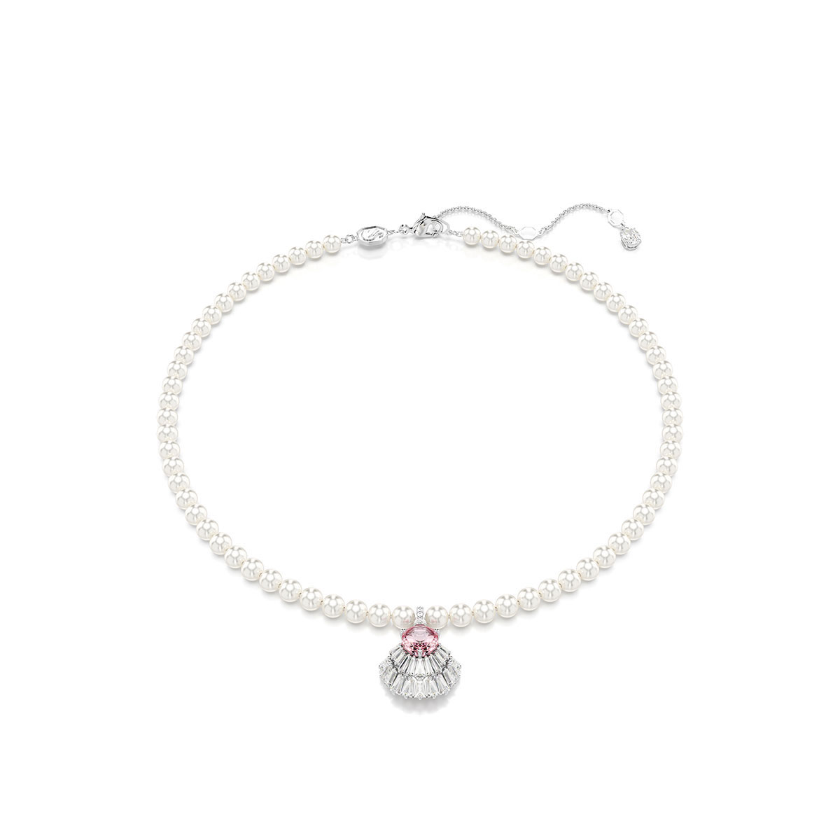 Swarovski Idyllia pendant, Mixed cuts, Crystal pearls, Shell, Pink, Rhodium plated